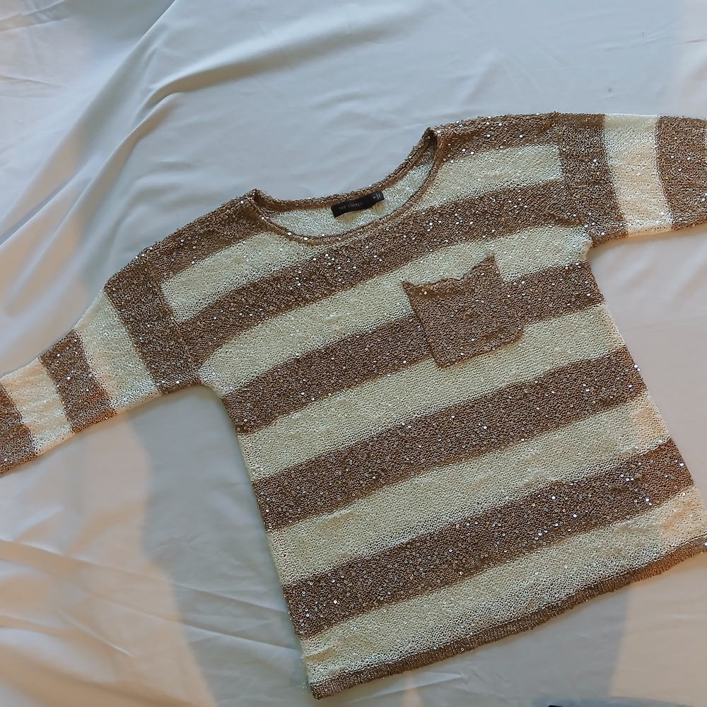 The Limited Gold and Cream Crew Neck Sweater